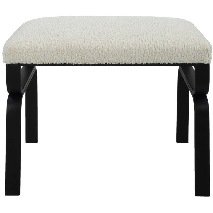 Uttermost Diverge White Faux Shearling Upholstered Seat Black Iron Bench - Image 2