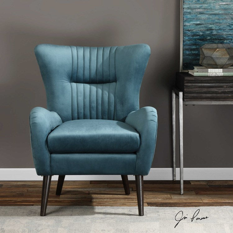 Uttermost Dax Channel Tufted Blue Velvet Accent Chair - Image 3
