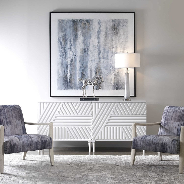 Uttermost Colby White Geometric Wood 3 Drawer Chest