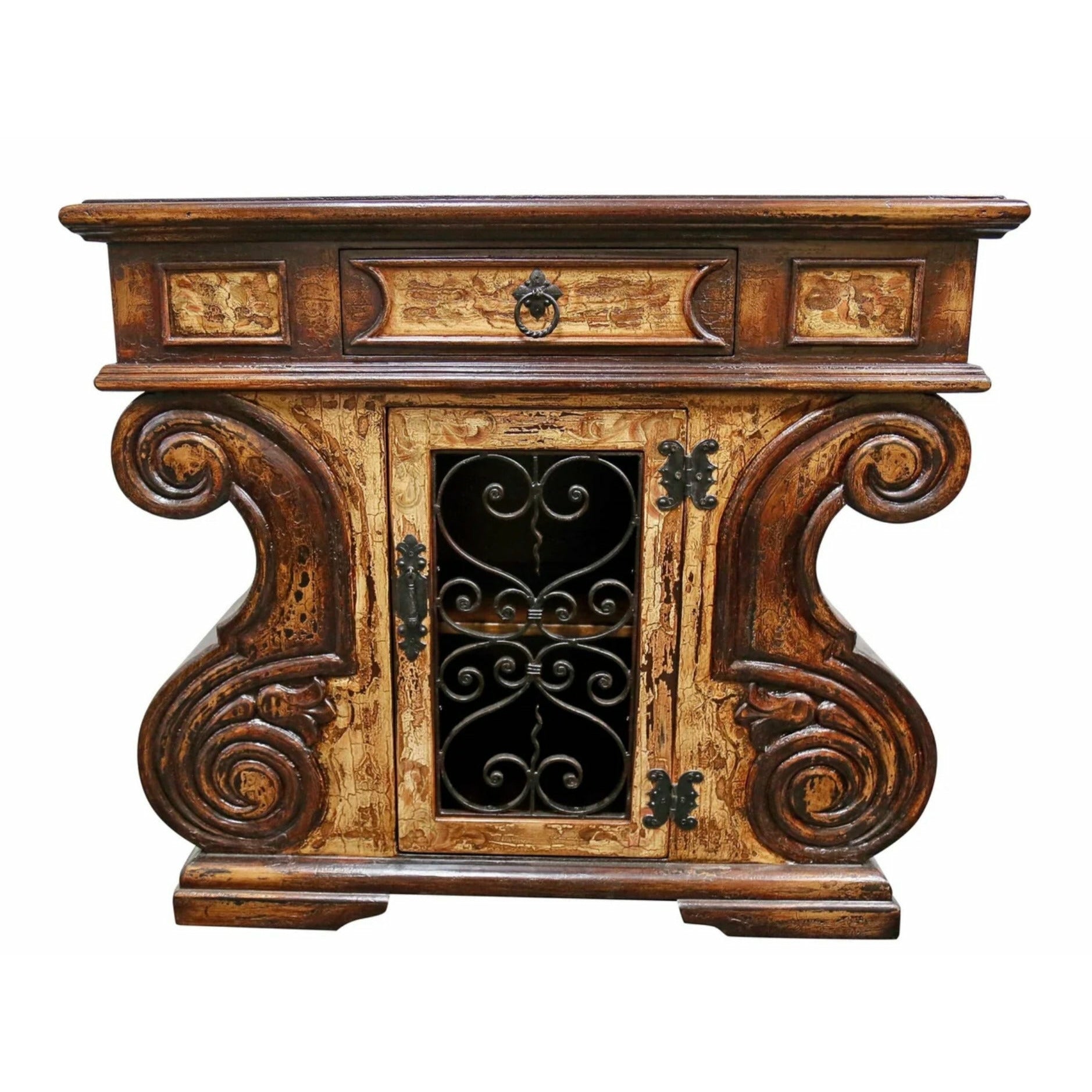 Casa Bonita Peruvian Hand-Painted Carved Wood and Wrought Iron Brescia Chest - Image 1