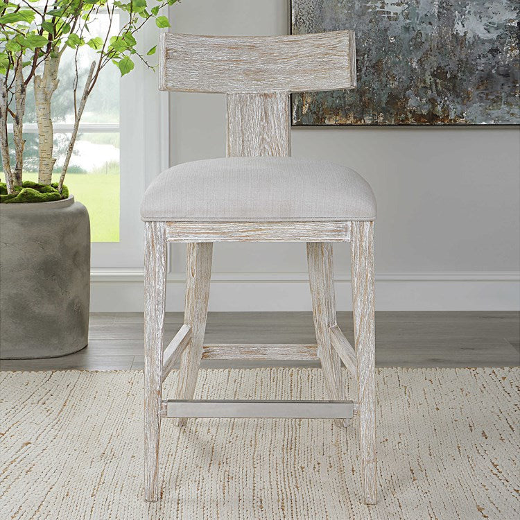 Uttermost Idris White Performance Fabric Whitewashed Wood Counter Stool - Image 2