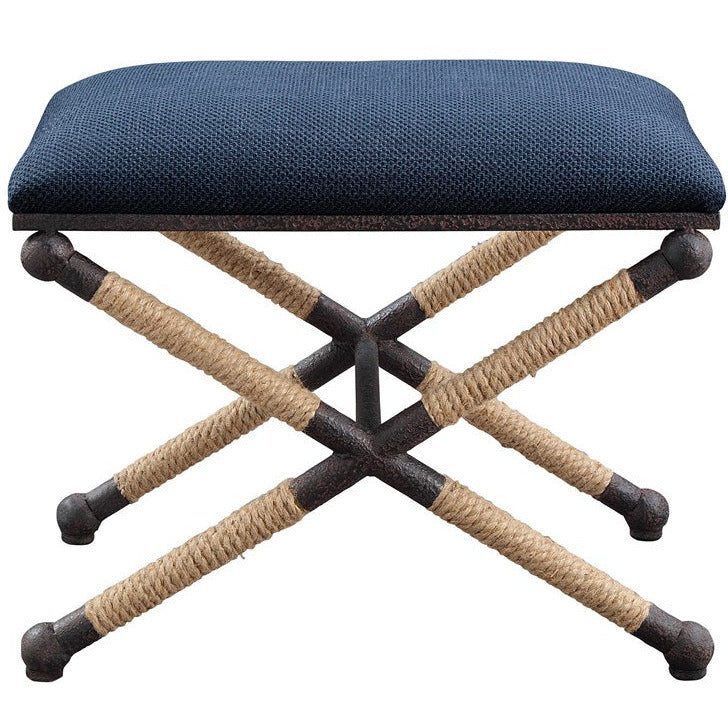 Uttermost Firth Navy Blue Textured Fabric Seat Rustic Iron Bench - Image 2