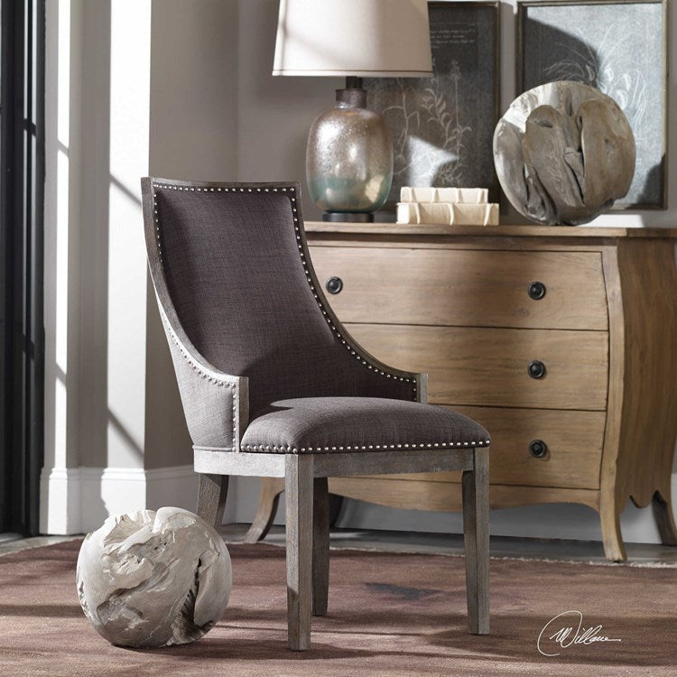 Uttermost Aidrian Charcoal Gray Linen Accent Chair - Image 1