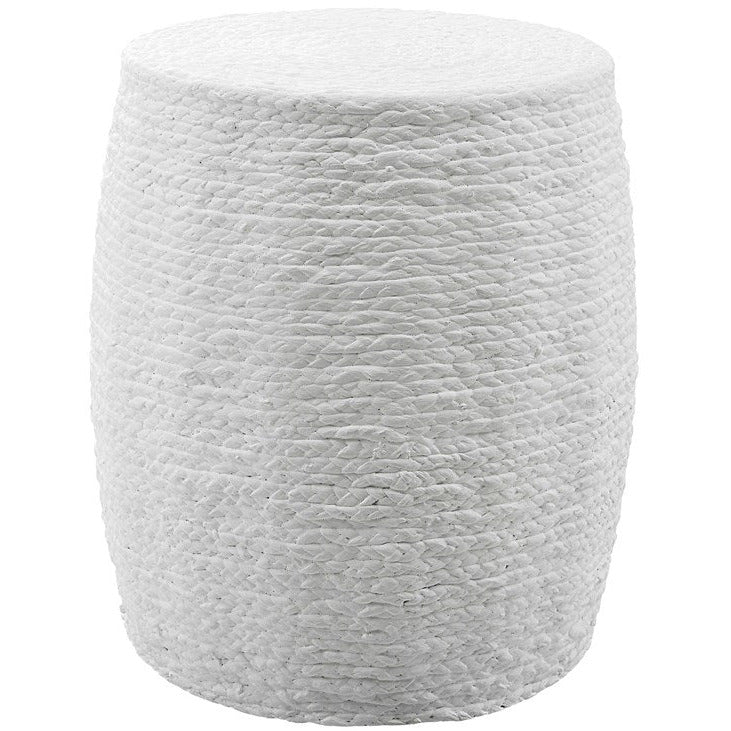 Uttermost Resort White Straw Wrapped Coastal Round Accent Stool - Image 1