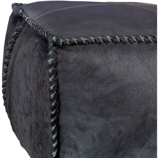 Surya Ranger Modern Hair On Hide Charcoal Gray Leather Pouf Ottoman RGPF-002 - Image 2