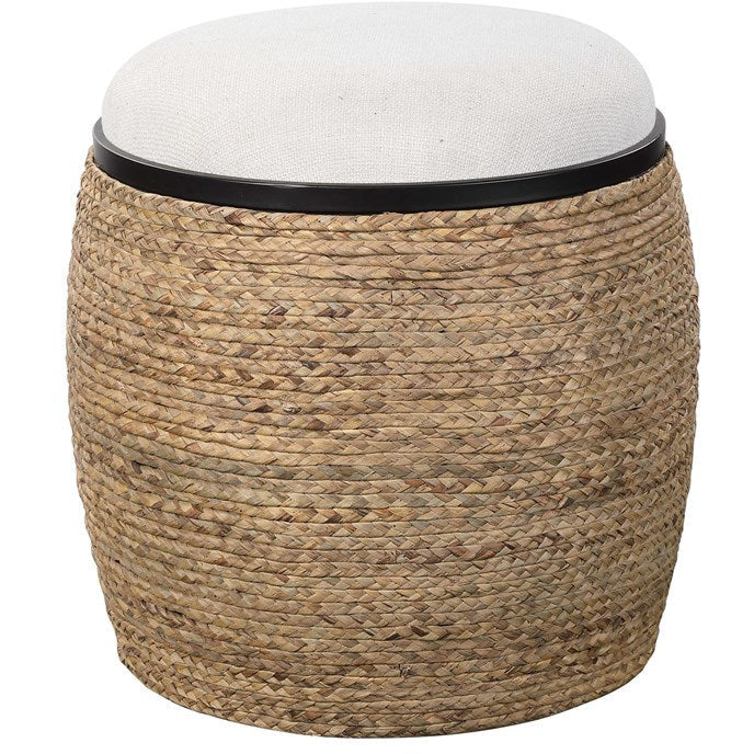 Uttermost Island Light Beige Cushion Seat Coastal Braided Straw Round Accent Stool - Image 2