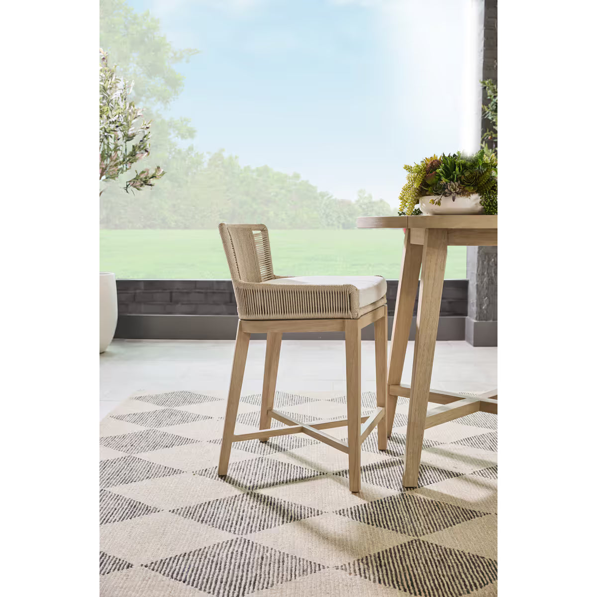 Essentials For Living Carmel Outdoor 36” Round Counter Table ~ Washed Ever Teak - Image 2