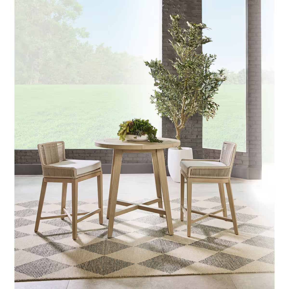Essentials For Living Carmel Outdoor 36” Round Counter Table ~ Washed Ever Teak