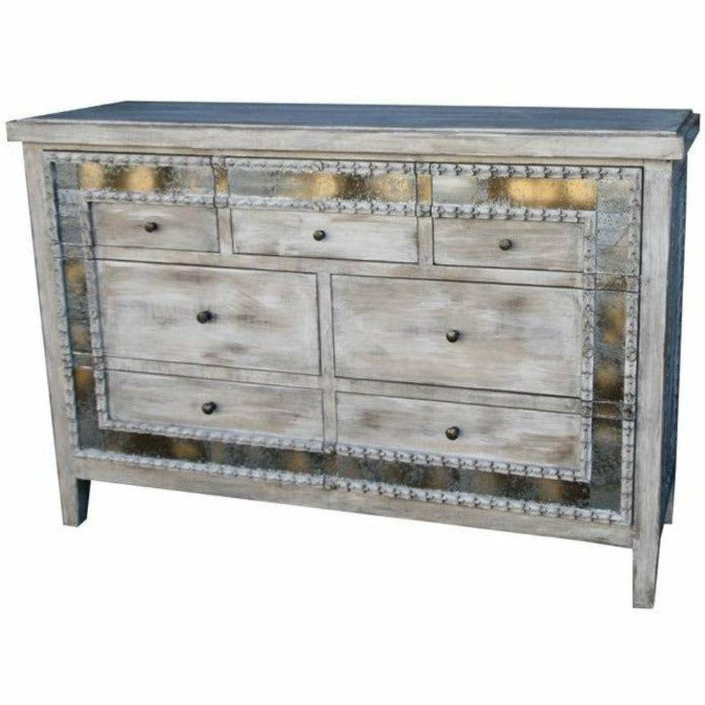 Casa Bonita Peruvian Hand-Painted Carved Wood and Antiqued Mirror Madeleine Dresser - Image 1