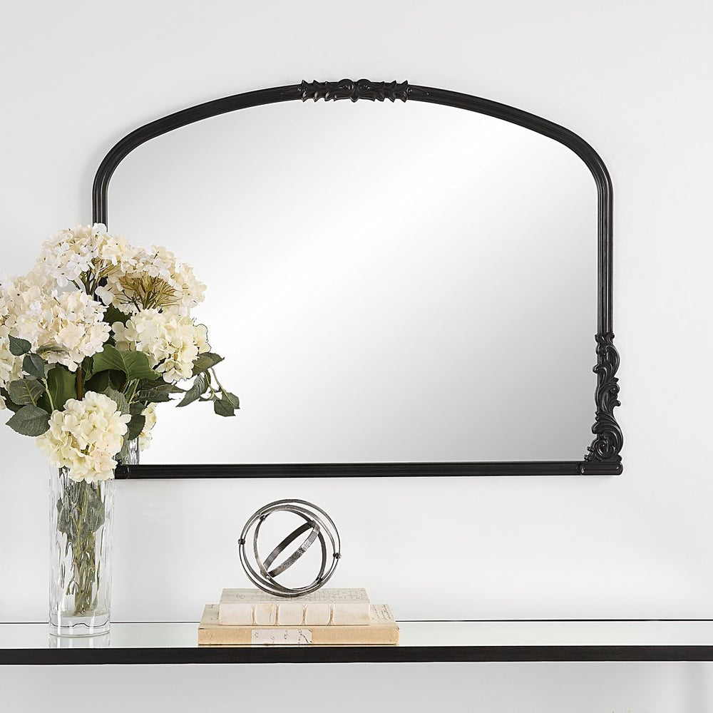 Casa Bella Living Satin Black Baroque Style Mirror - Image 1