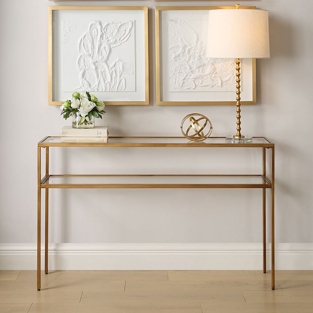 Casa Bella Living Warm Gold With Tempered Glass Console Table