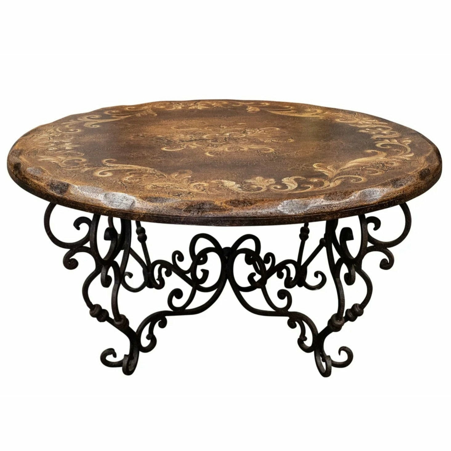 Casa Bonita Peruvian Handpainted Carved Wood and Hand Forged Iron Santander Round Coffee Table - Image 1