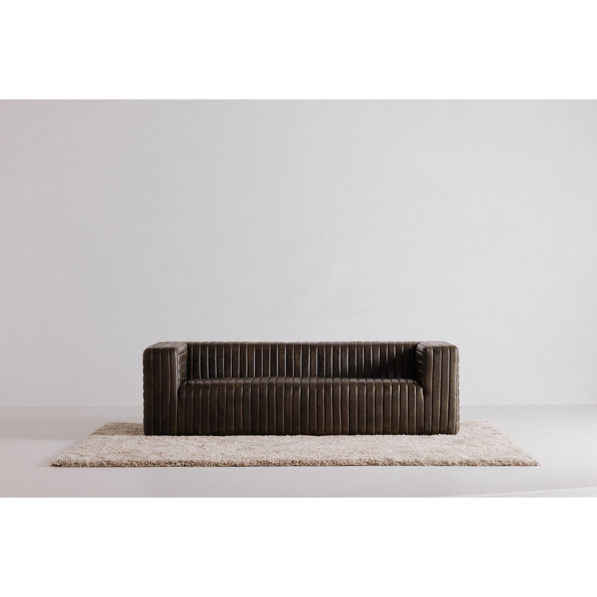 Moe’s Home Collection Castle Channel Stiched Green Leather Sofa