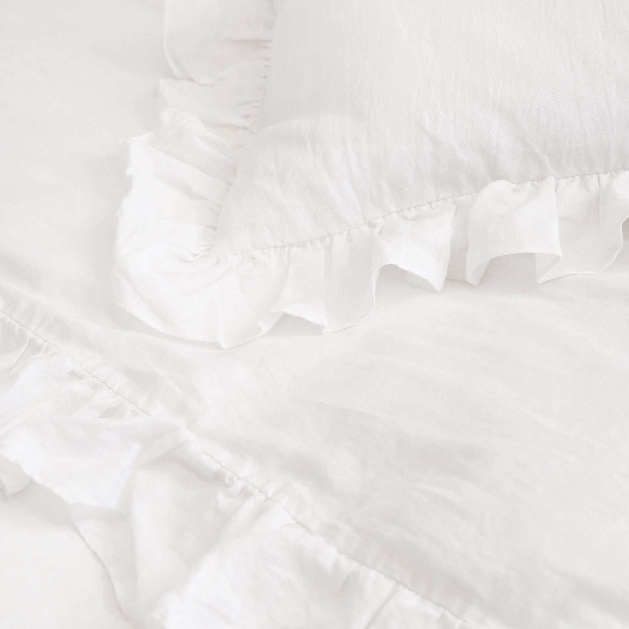 Pom Pom at Home Charlie White Linen Ruffled Duvet Cover and Pillow Shams ~ Available in Twin, Queen and King Sizes - Image 2