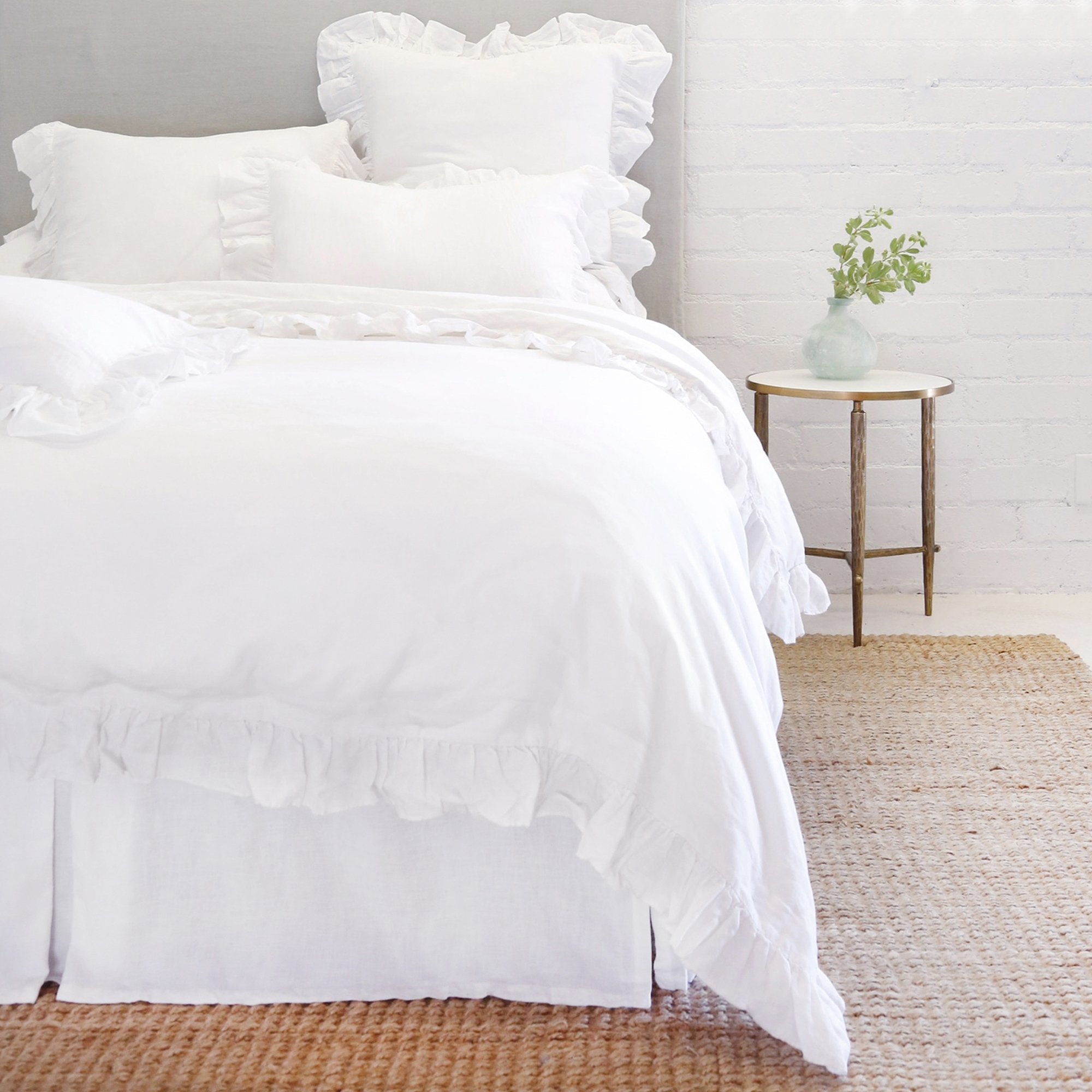 Pom Pom at Home Charlie White Linen Ruffled Duvet Cover and Pillow Shams ~ Available in Twin, Queen and King Sizes