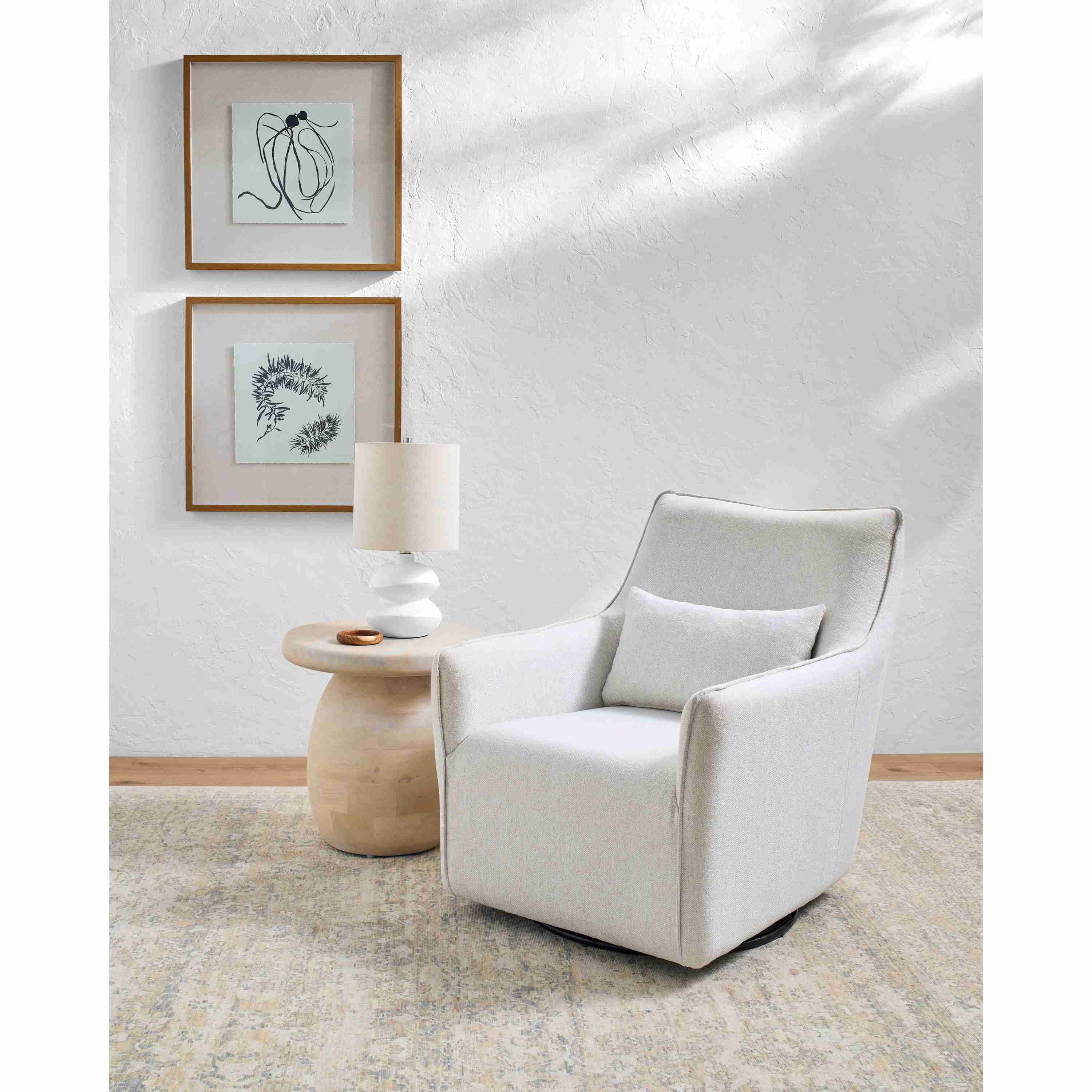 Surya Hudson Modern Ivory Swivel Armchair with Accent Pillow - Image 1