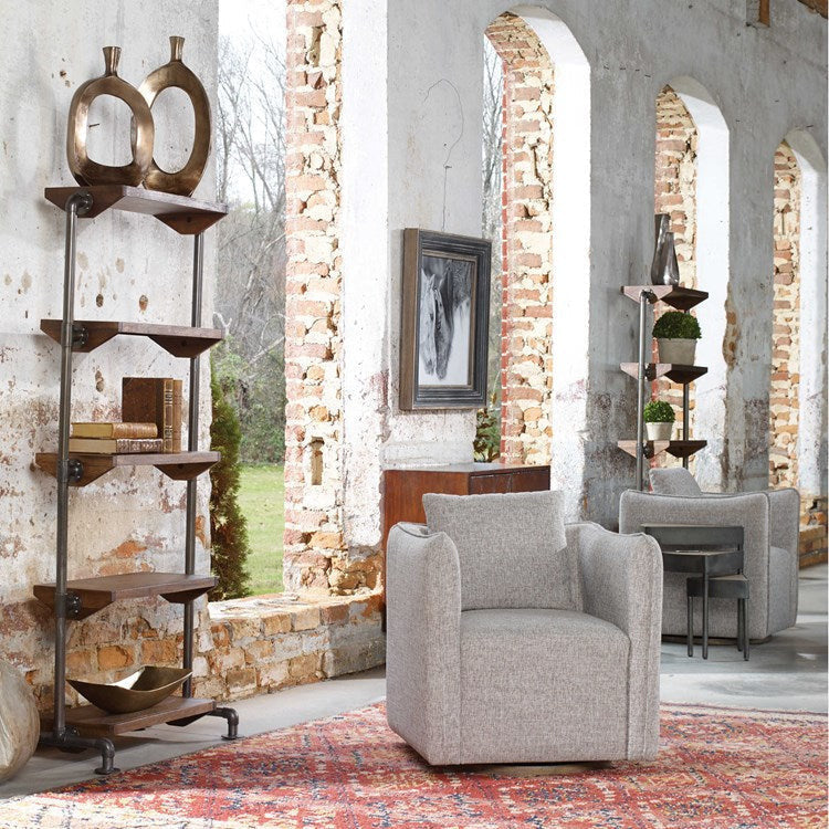 Uttermost Corben Stone Gray Linen Swivel Armchair - Image 2