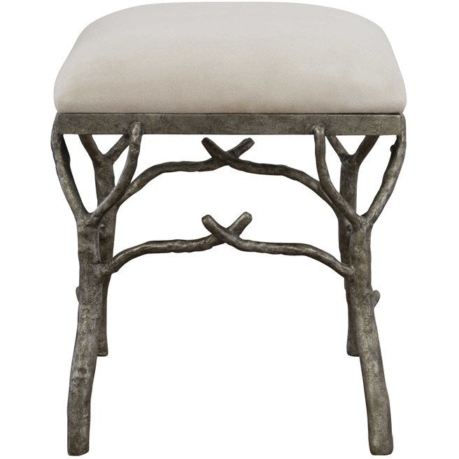 Uttermost Lismore White Fabric Cushion Seat Molded Branch Antique Silver Bench - Image 3