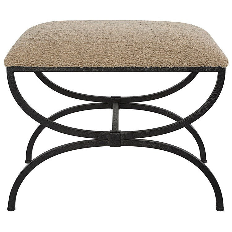 Uttermost Hacienda Latte Faux Shearling Fabric Cushion Seat Black Iron Small Bench - Image 2