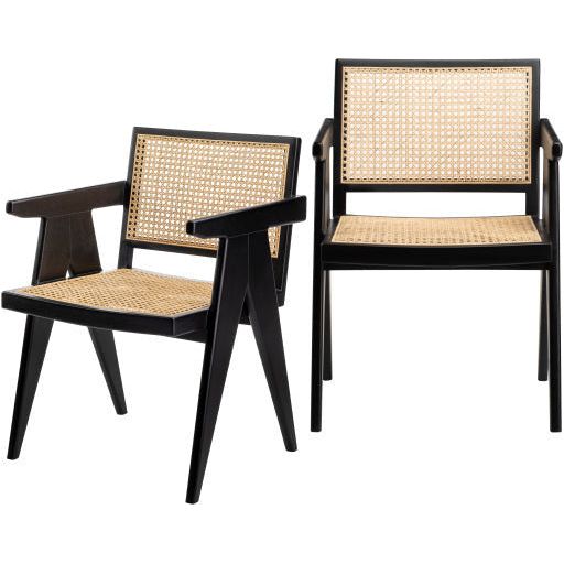 Surya Hague Modern Set of 2 Rattan & Black Wood Dining Armchairs - Image 1