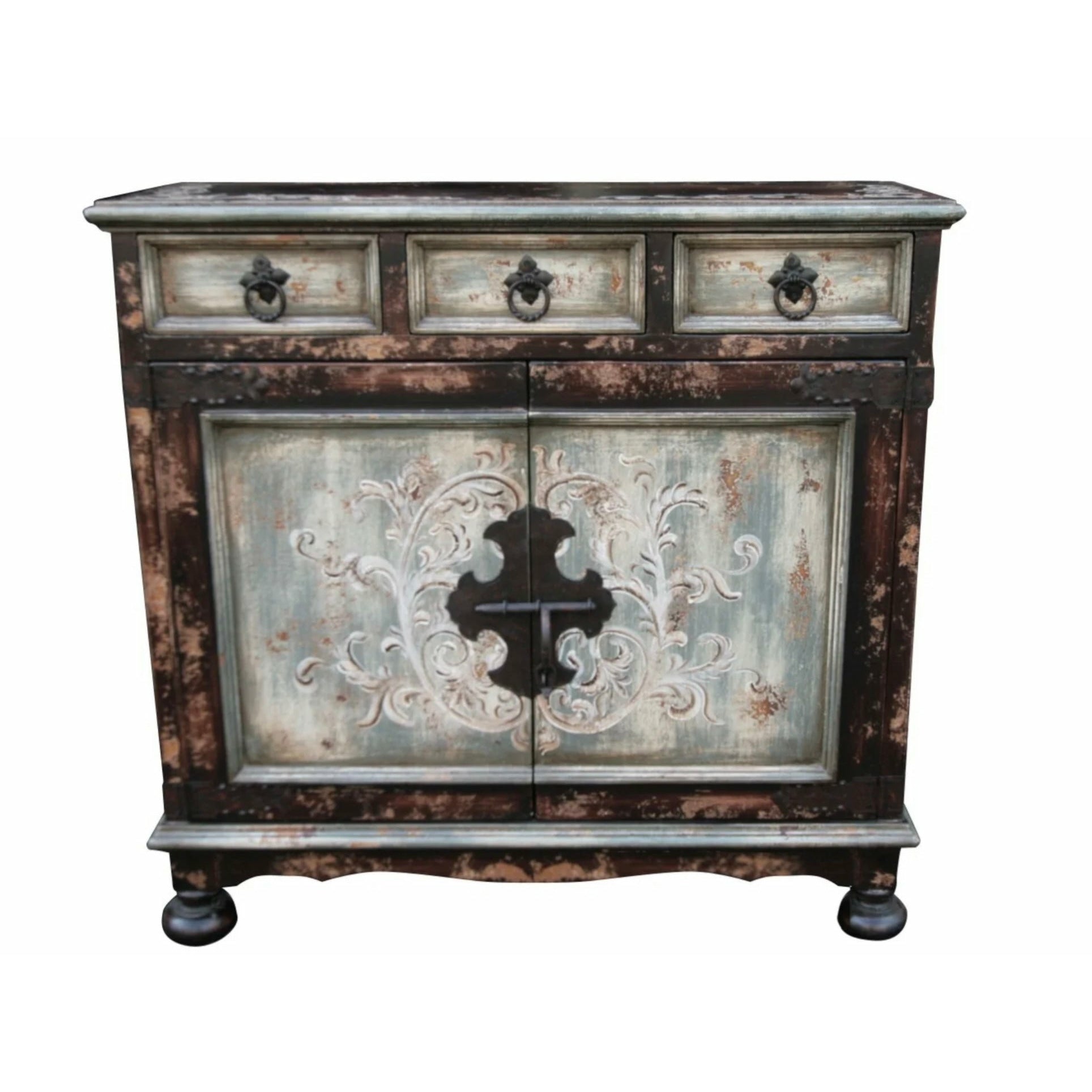 Casa Bonita Peruvian Hand-Painted Carved Wood Cerrojo Chest - Image 1