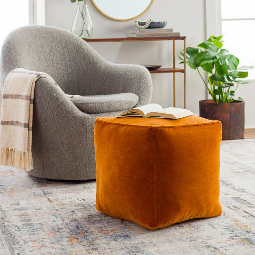 Surya Modern Orange Cotton Velvet Pouf Ottoman CVPF-020