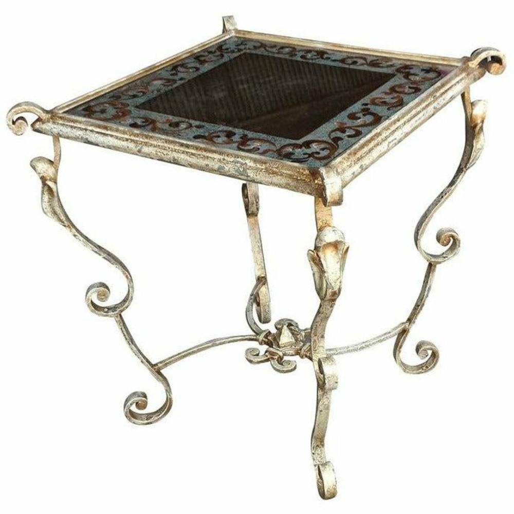 Casa Bonita Peruvian Hand-Painted Carved Wood and Hand Forged Iron Murano End Table - Image 1