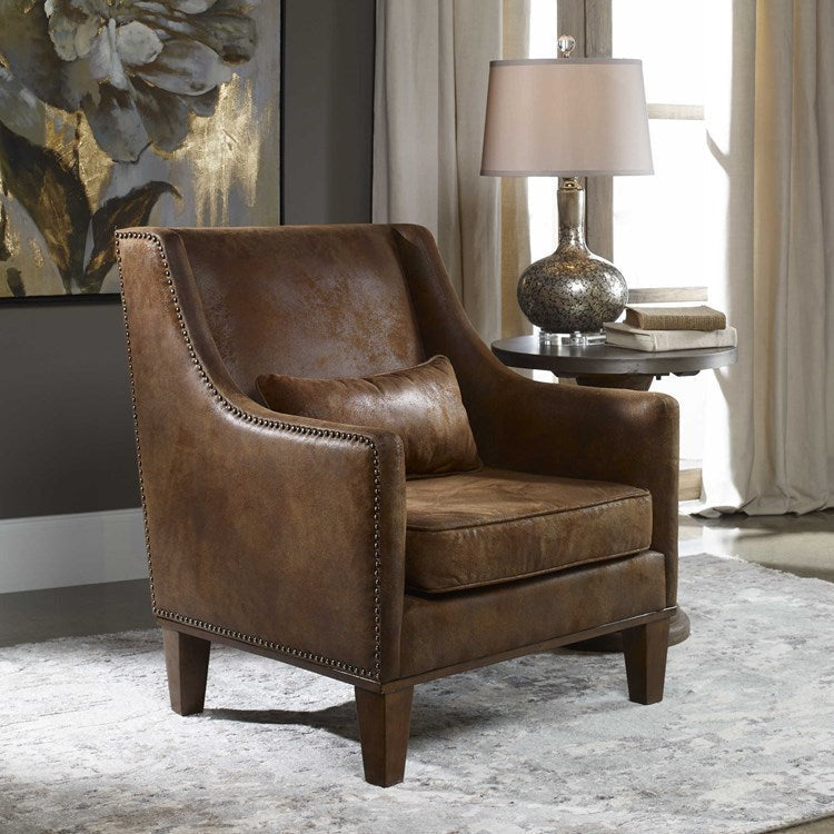 Uttermost Clay Velvety Soft Brown Fabric Armchair - Image 1