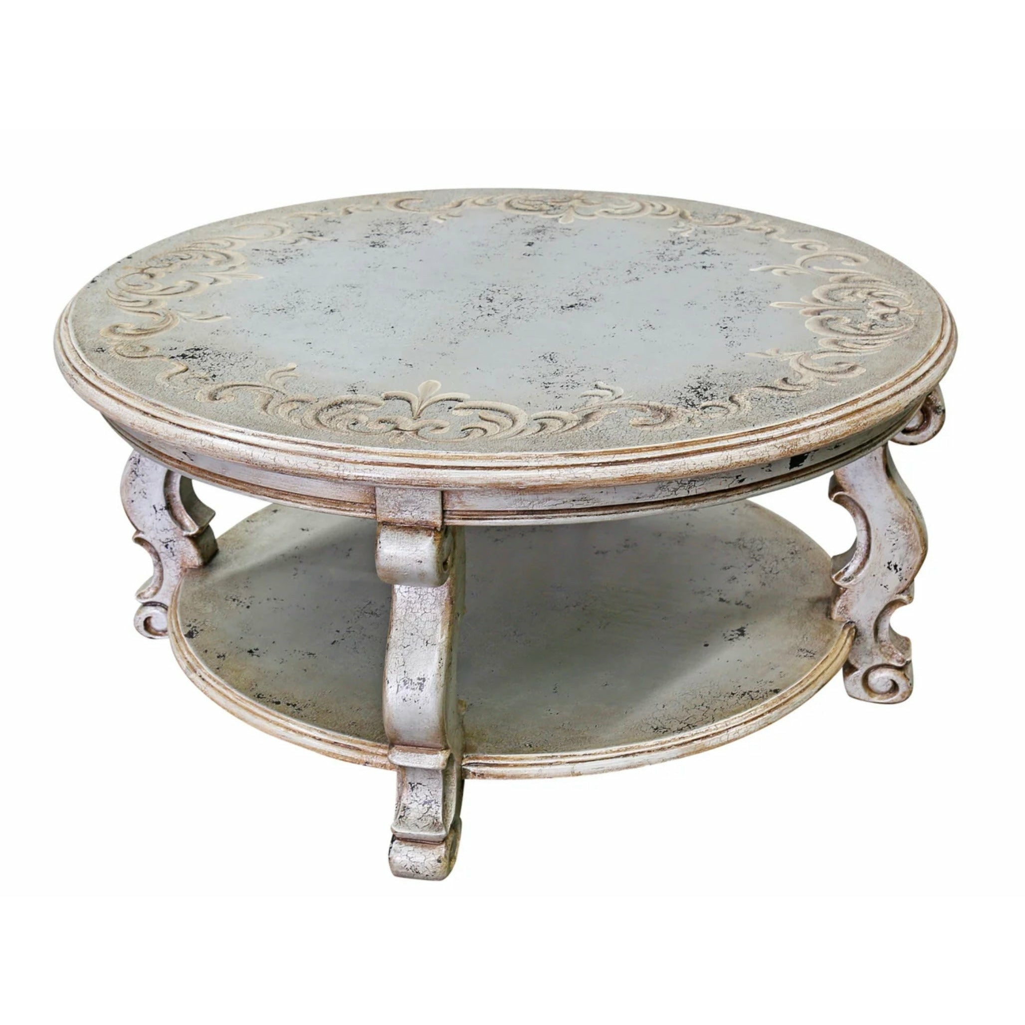 Casa Bonita Peruvian Hand-Painted Carved Wood Marbella Round Coffee Table - Image 1