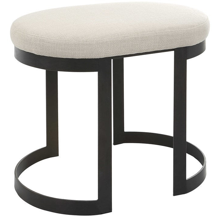 Uttermost Infinity White Linen Performance Fabric Seat Modern Matte Black Iron Small Bench - Image 3