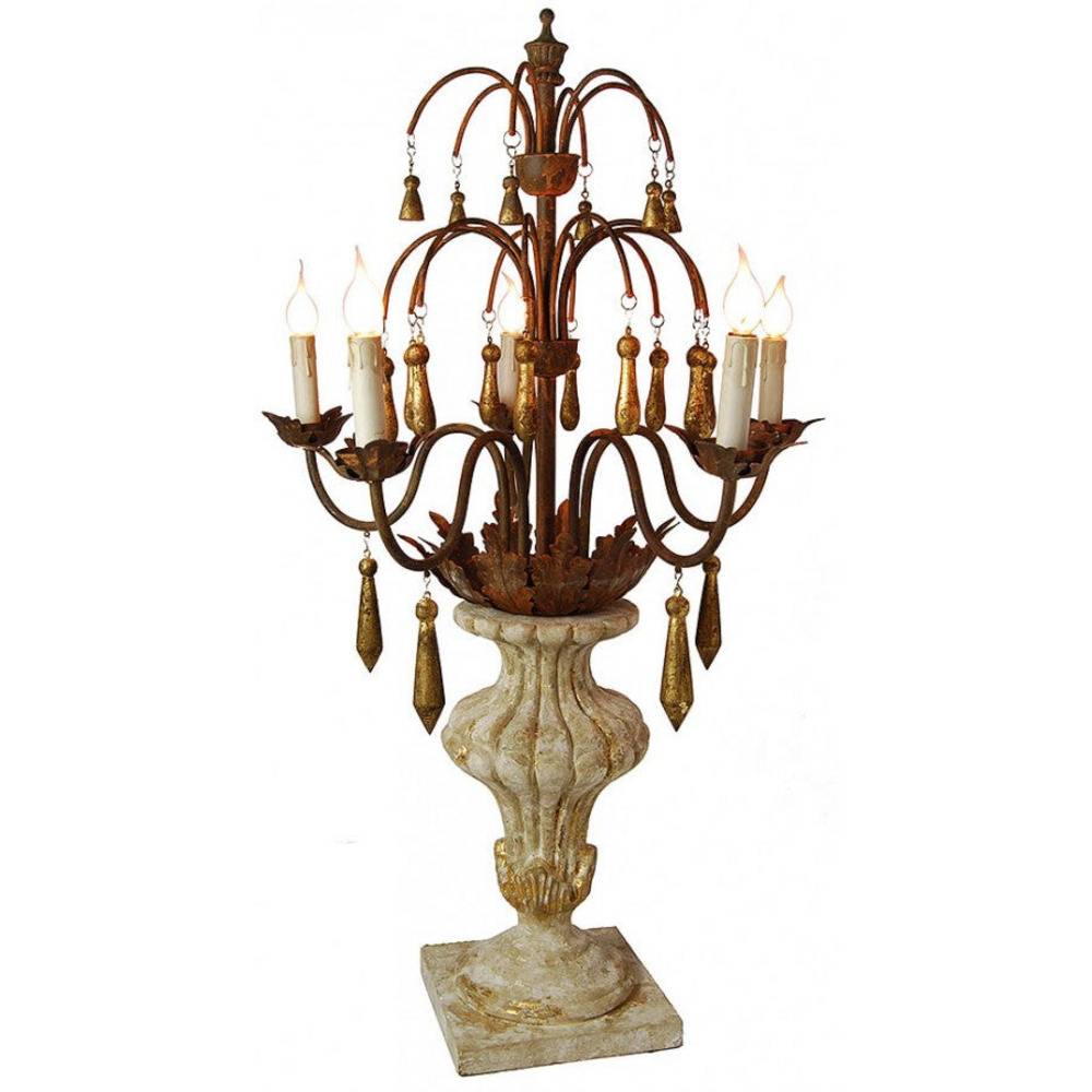 Provence Home Distressed Cream & Gold Carved Wood Candelabra With Antiqued Metal Arms - Image 1