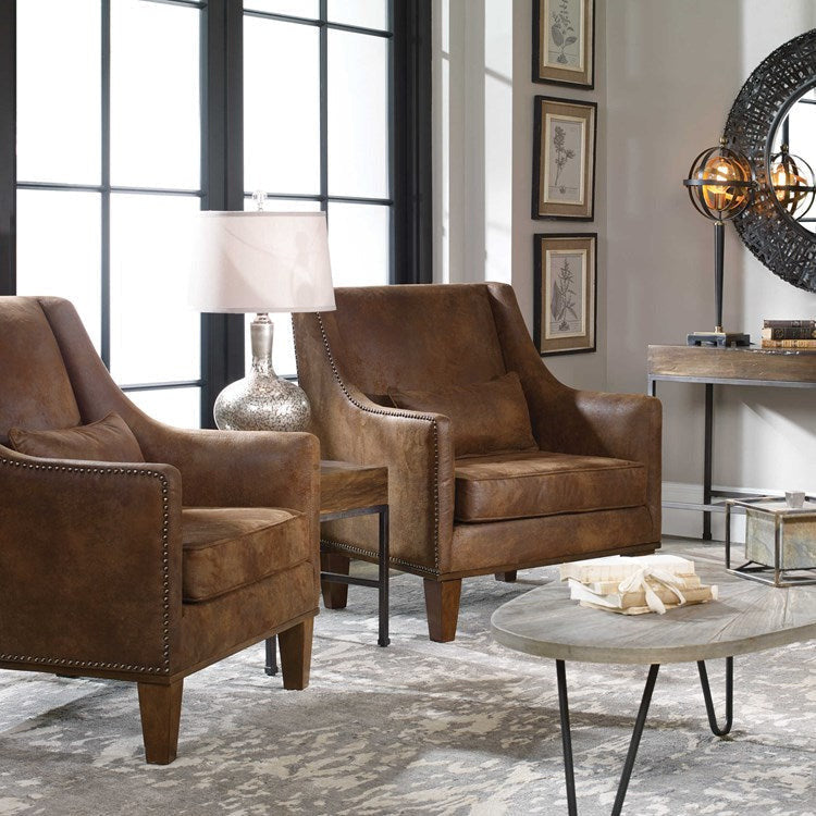 Uttermost Clay Velvety Soft Brown Fabric Armchair - Image 2