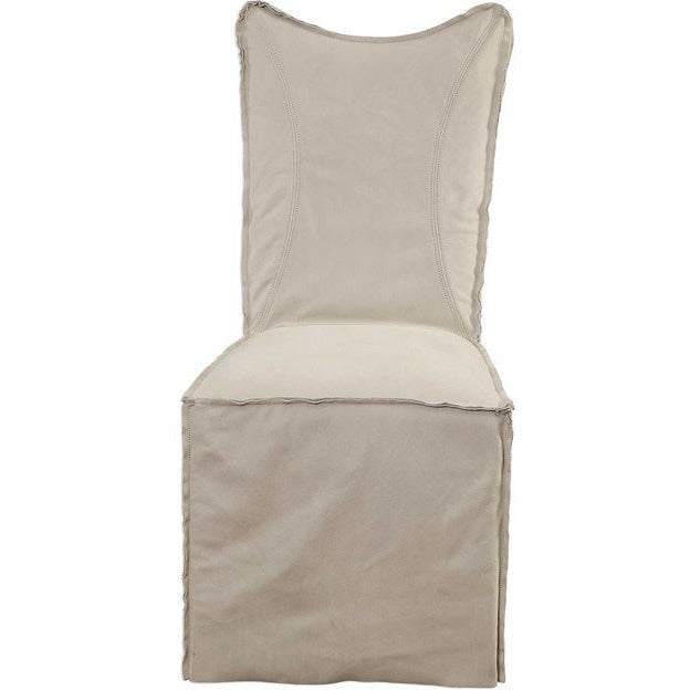 Uttermost Delroy Stone Ivory Nubuck Leather Slipcover Dining Chairs Set of 2 - Image 3