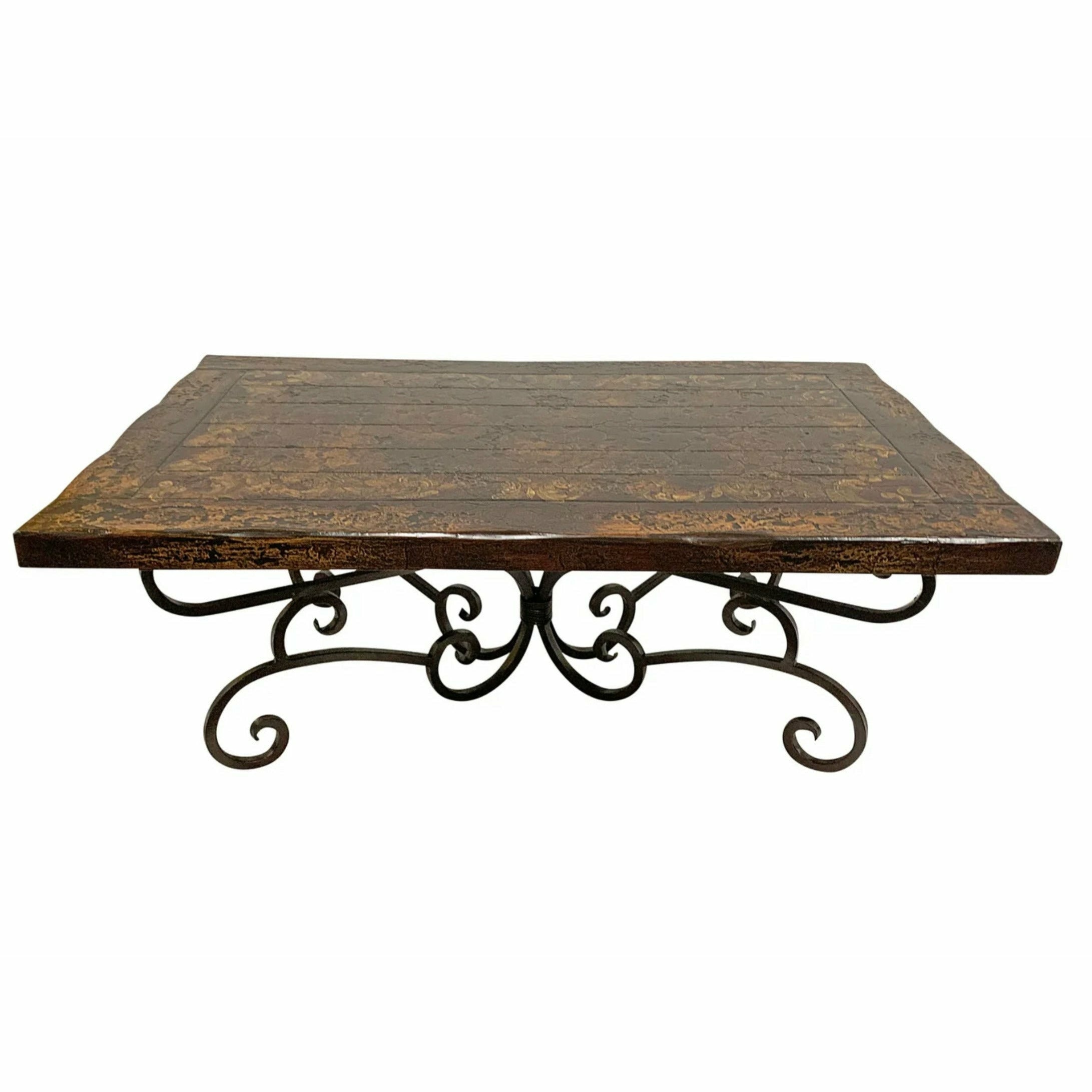 Casa Bonita Peruvian Hand-Painted Carved Wood and Hand Forged Iron Paradiso Coffee Table - Image 1