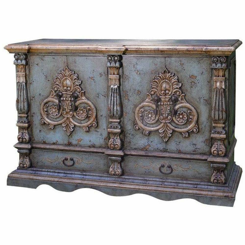 Casa Bonita Peruvian Hand-Painted Carved Wood Medallion Buffet - Image 1
