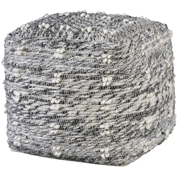 Uttermost Narol Charcoal & Black Textured Wool Pouf Ottoman - Image 2