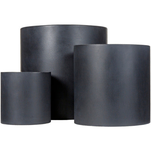 Surya Seastone Collection Modern Set of 3 Brushed Matte Black Concrete Outdoor Floor Vases SST-010 - Image 2
