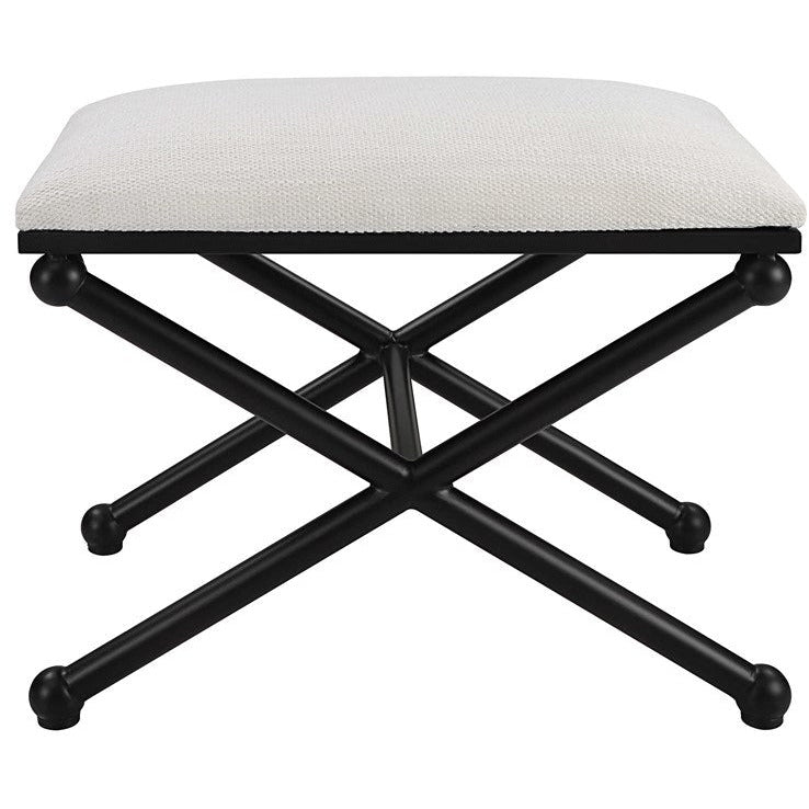 Uttermost Andrews Textured White Fabric Seat Modern Black Iron Small Bench - Image 2