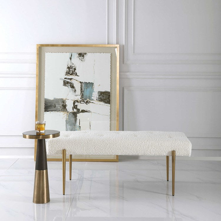 Uttermost Olivier White Faux Shearling Button Tufted Bench - Image 1