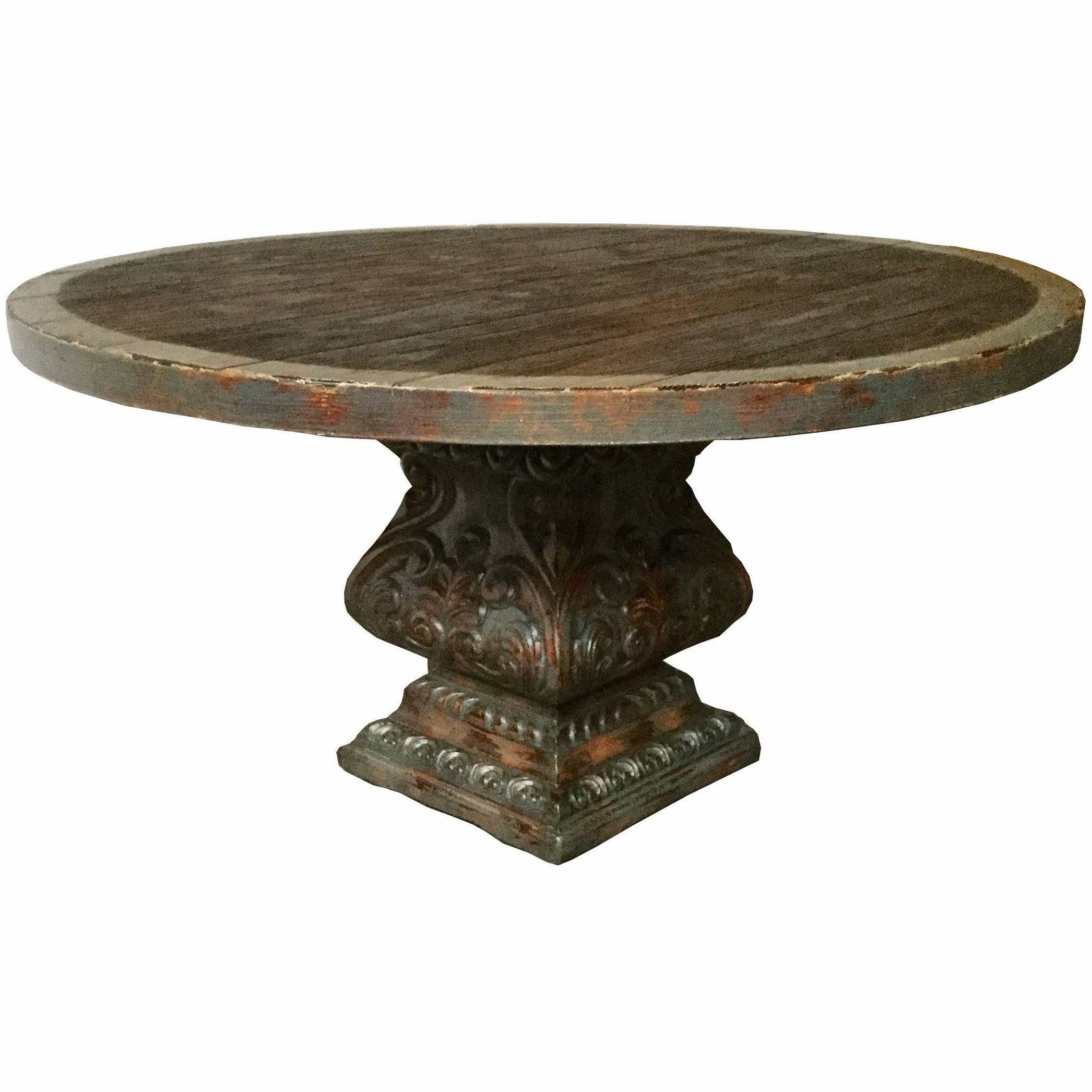 Casa Bonita Peruvian Hand-Painted and Carved Wood 60” Round Santa Fe Dining Table