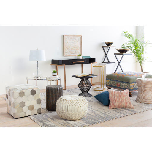 Surya Surat Modern Boho Sage, Blue, Saffron, Burnt Orange & Black Ottoman SURA-001 - Image 3