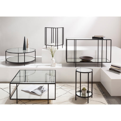 Surya Alecsa Modern Glass Top With Wood & Metal Mirrored Base Square Coffee Table EAA-001 - Image 2
