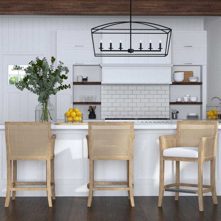 Uttermost Encore Off White Linen Performance Fabric Natural Cane Counter Stool