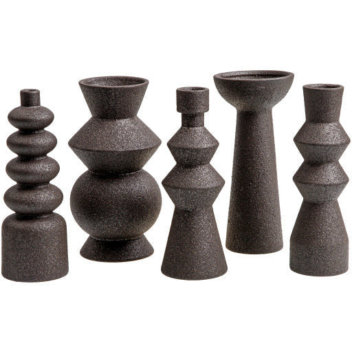 Surya Konark Collection Modern Set of 5 Brushed Matte Black Ceramic Vases KNK-001 - Image 1