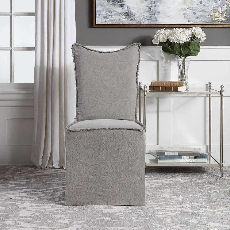 Uttermost Narissa Stonewashed Gray Linen Slipcover Dining Chairs Set of 2 - Image 2