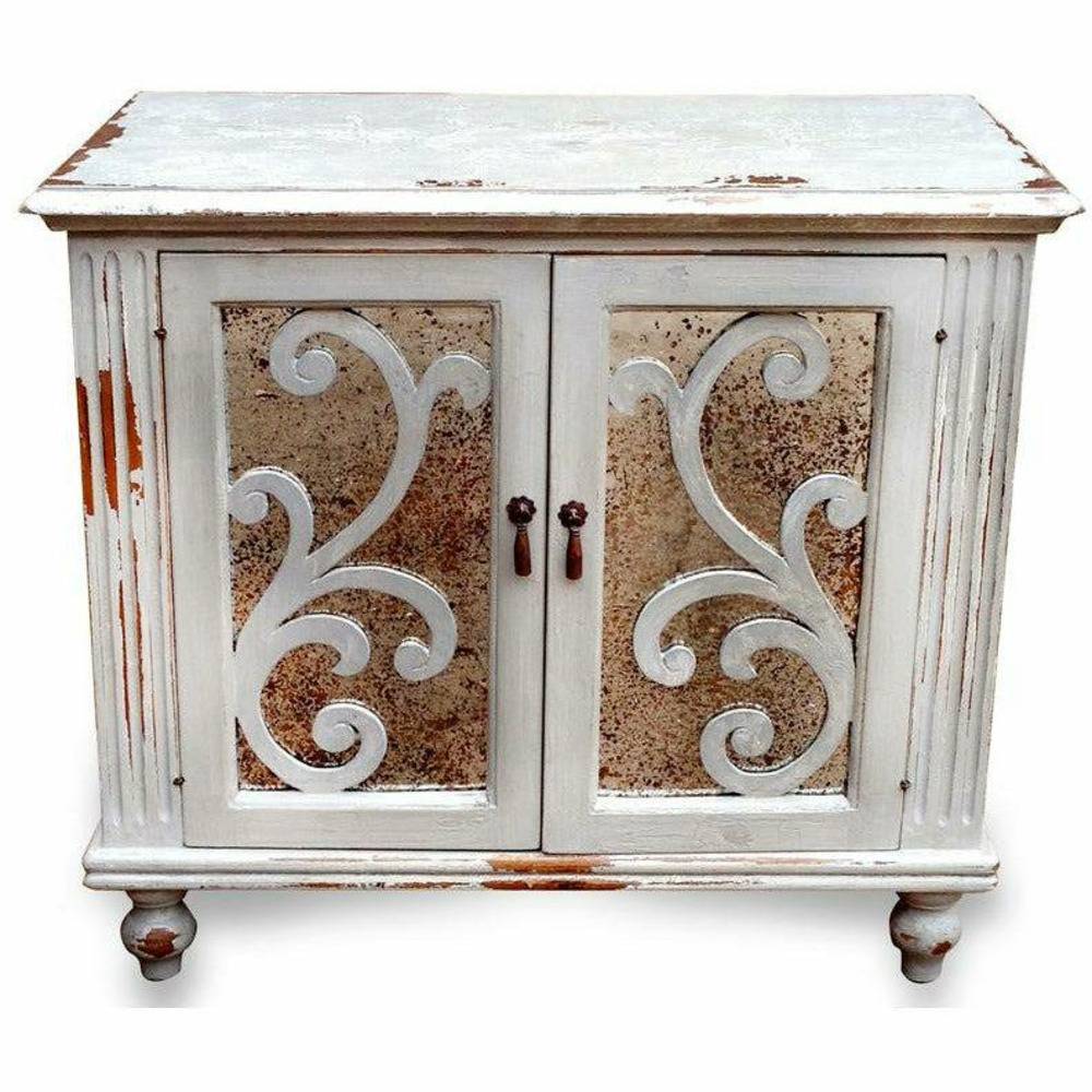 Casa Bonita Peruvian Hand-Painted Carved Wood and Antiqued Mirror Raquel Nightstand - Image 1