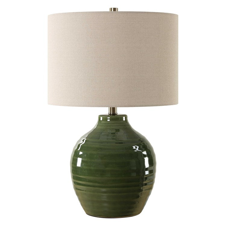 Casa Bella Living Textured Rich Moss Green Glazed Ceramic Lamp - Image 3