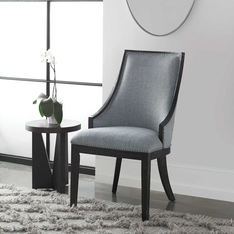 Uttermost Janis Light Denim Woven Fabric Curved Back Accent Chair - Image 1