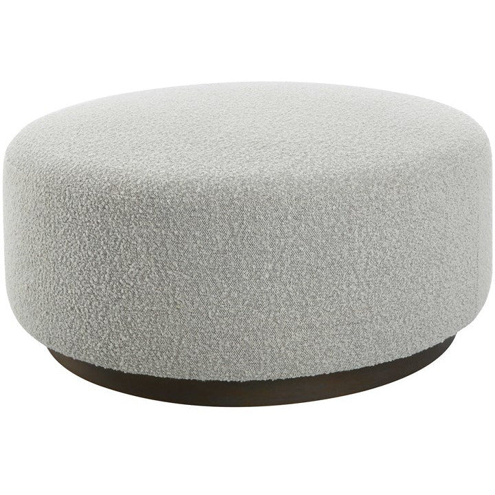 Uttermost Avila Ivory & Gray Boucle Fabric Round Ottoman - Image 1