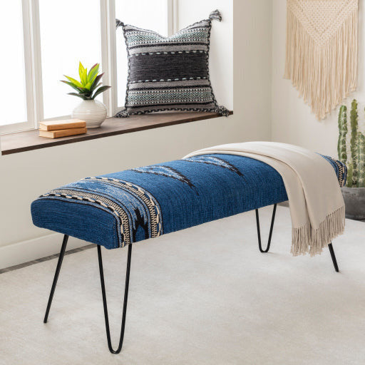 Surya Miriam Rustic Modern Hand Woven Fabric Bench With Black Metal Base MAM-001 - Image 1